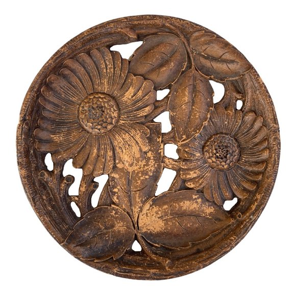 Creative Co-Op Other - Syroco Wood Metal Plant Pot Resting Tray with Sunflower Cut Out